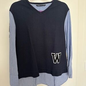 Zara Black and Blue V-Neck Sweater with W Patch